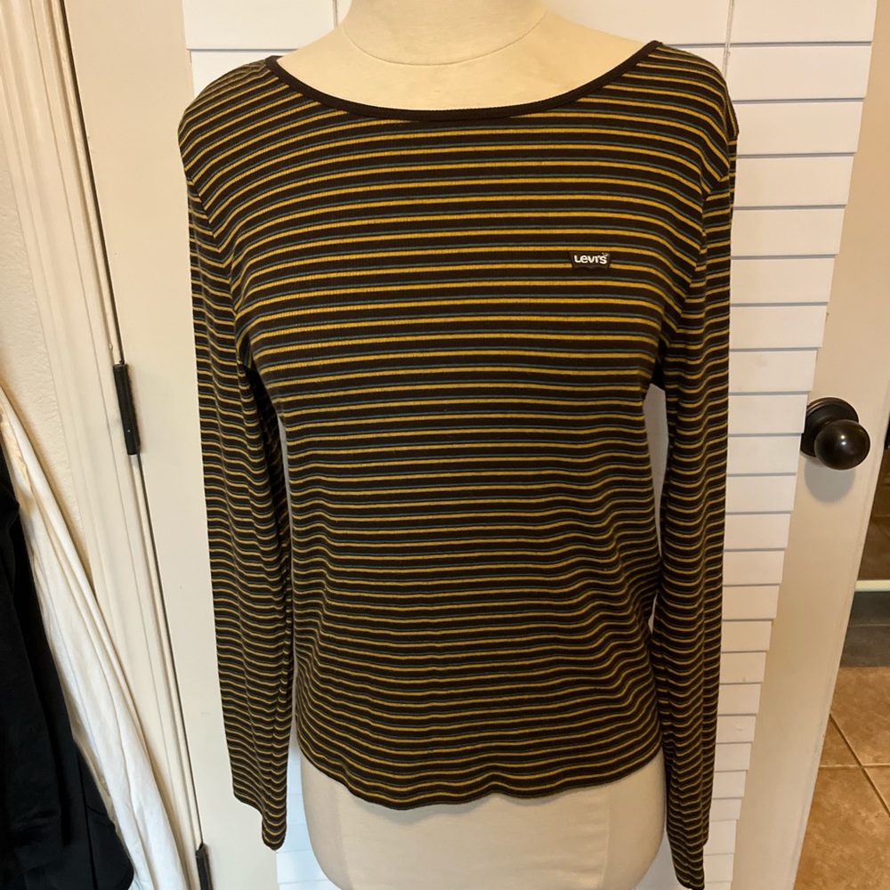 Levi's Women's Long Sleeve Top - Brown and Yellow Stripes